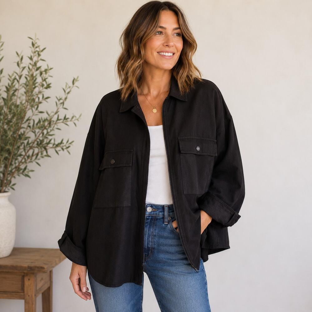 Zara TRF black corduroy jacket Shacket coat medium classic